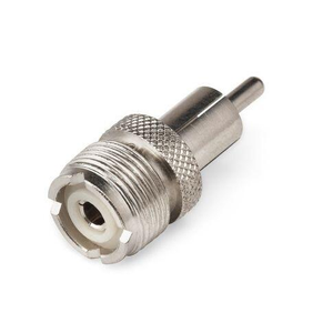 Phono to SO239 female socket adapter allows for connecting devices with Phono connectors.