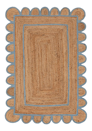 Light Blue Scallop Jute Hand Made Rug - 2'x3'