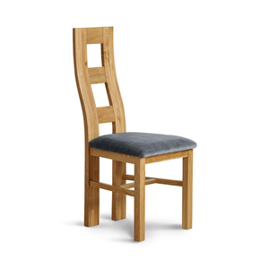 Wave Back Natural Solid Oak Chair with Heritage Granite Velvet Seat