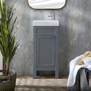 Milano Aston - Light Grey 400mm Traditional Cloakroom Vanity Unit with Basin and Chrome Modern Finger Pull Handle
