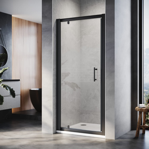 ELEGANT 760mm Black Pivot Hinge Shower Enclosure 6mm Glass Reversible Cubicle Door