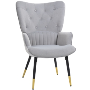 HOMCOM Butaca de Salón Sillón Individual Tapizado en Terciopelo con Respaldo Alto Estilo Moderno 68x72x103 cm Gris Claro