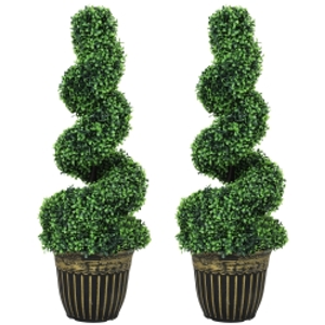 HOMCOM Set of 2 Artificial Plants, Topiary Spiral Boxwood Trees with Pot, for Home Indoor Outdoor Decor, 90cm