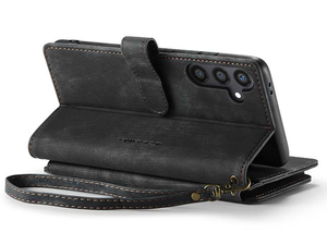 CaseMe Synthetic Leather Wallet Case with Zipper Pocket for Samsung Galaxy S24+ - Charcoal