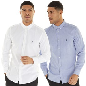 French Connection Mens Two Pack Long Sleeve Oxford Shirts White/Mid Blue