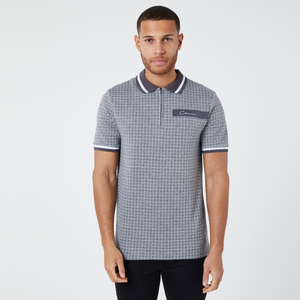 Contrast Square Jacquard Polo | Grey