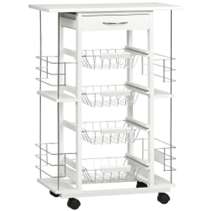 HOMCOM Carrito de Cocina con Ruedas Carrito Verdulero con Cajón Cestas y Estantes Laterales 57x37x83cm Blanco
