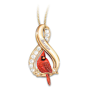 Sculpted Cardinal & Genuine Topaz Always Pendant Necklace