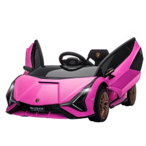 HOMCOM Coche Eléctrico para Niños de +3 Años Lamborghini SIAN Coche de Batería 12V con Mando a Distancia Apertura de Puerta Música MP3 USB y Faros 3-5 km/h 108x62x40 cm Rosa