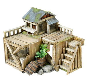 Classic Wooden House with Plants Aquatic Ornament