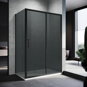 ELEGANT 1100x900mm Black Sliding Shower Door with side panel 8mm Easy Clean Nano Glass Shower Enclosure