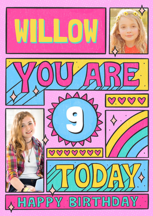 Fun And Bright You Are 9 Today Comic Strip Photo Upload Birthday Card