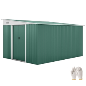 Outsunny Garden Metal Storage Shed Outdoor Metal Tool House with Double Sliding Doors and 2 Air Vents, 11.3x9.2ft, Green