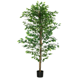 HOMCOM Planta Artificial con Troncos Naturales 180 cm Ficus Sintética con 1260 Hojas Decoración para Hogar Verde