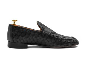 ROME 05 – BLACK ITALIAN CALF LEATHER WOVEN PENNY LOAFER
