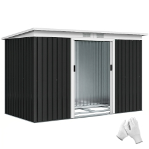Outsunny Caseta de Exterior 280x130x172 cm Cobertizo de Jardín con Puertas Correderas Base y Ventilaciones Gris Oscuro