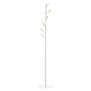 HOMCOM Perchero de Pie de Madera con 6 Ganchos para Ropas Bolsos para Salón Entrada Dormitorio 35x35x174 cm Blanco
