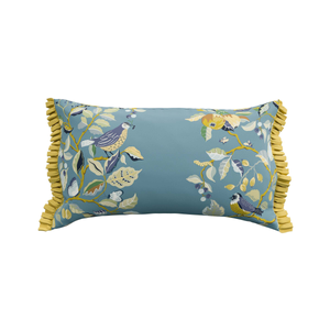 Kingfisher & Iris Cushion 30cm x 50cm, Azure & Linen