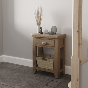 Hove Smoked Oak Telephone Table with Wicker Basket