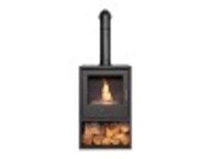 OKO S3 Bio Ethanol Stove with Log Storage in Charcoal Grey & Tall Angled Stove Pipe