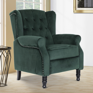 Velvet Bottle Green Marianna Manual Recliner Wingback Chair