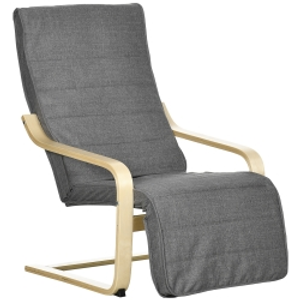 HOMCOM Sillón de Salón con Reposapiés Ajustable Silla Relax Butaca Tapizado en Tela para Oficina Dormitorio 66,5x94x100 cm Gris