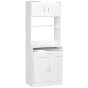 HOMCOM Alacena de Cocina Aparador de Comedor con 4 Puertas Bandeja Extraíble Estante Ajustable Cajón 70x40x180 cm Blanco