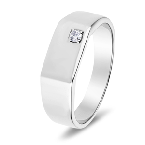 Mens Single Lab Diamond Signet Ring 0.06ct D/VVS in 925 Silver