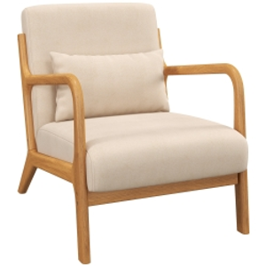 HOMCOM Butaca Nórdica Sillón de Salón Acolchado con Reposabrazos Cojín y Marco de Madera de Caucho 61x78x76 cm Beige