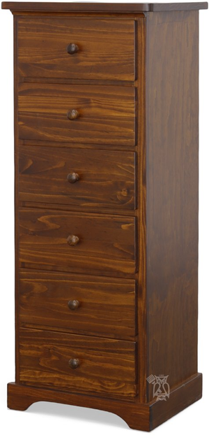 Solid Pine Wood Polo 5 Drawer Narrow Lingerie Chest with Deep Drawers in Mahogany Finish