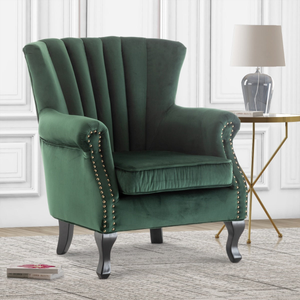 Velvet Bottle Green Jemma Accent Wingback Chair