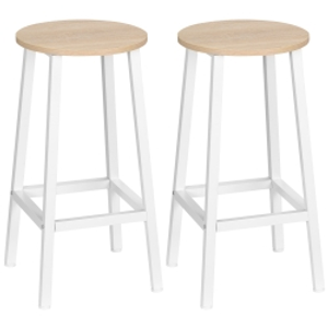 HOMCOM Juego de 2 Taburetes Altos de Cocina con Asiento de Melamina y Patas de Acero 32,5x32,5x65 cm Natural y Blanco