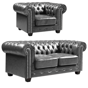 Chesterfield Grey Leather Antique 2+1 Seater Sofa Set