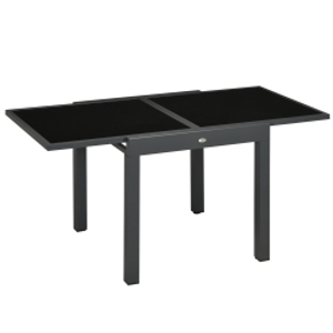 Outsunny Mesa de Jardín Extensible de Aluminio Mesa Rectangular con Encimera de Vidrio Templado para Terraza 80-160x80x75cm Negro