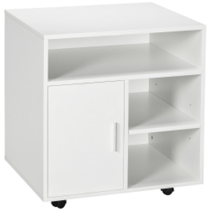 HOMCOM Mueble con Ruedas Armario de Oficina Multifuncional con Estantes con Amplio Espacio de Almacenaje 60x50x65,5 cm Blanco
