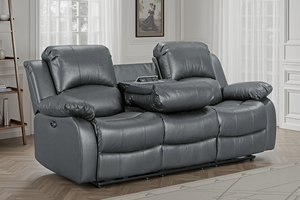Faux Leather Grey 3 Seater Electric Recliner Sofa VALENCIA