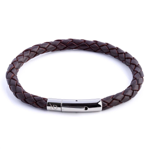 Brown Leather Plaited Bracelet With Silver Clasp (7")