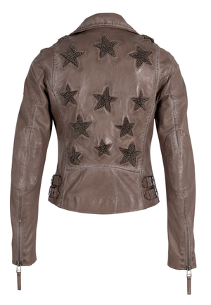 Christy Rf Star Detail Leather Jacket, Cozy Taupe (M)