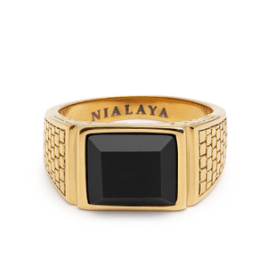 Men's Golden Brick Signet Ring With Agate (V 1/2 (UK))