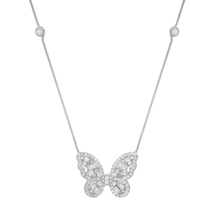 Baguette Diamond Cz Butterfly Station Necklace (18")