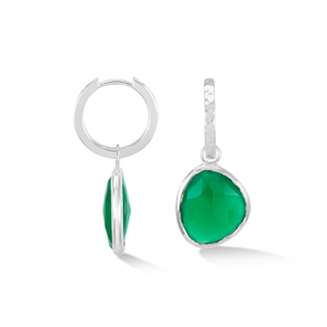 Green Onyx Pebble Huggie Hoops In Silver (one size)