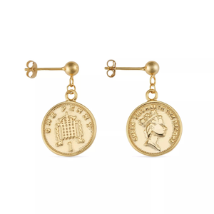 Gold Plated Silver Coin Stud Earrings (one size)