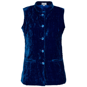 Short Silk Velvet Waistcoat In Sapphire Blue (L)