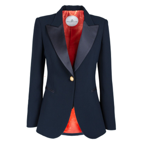 Premium Crepe Single Breasted Navy Blazer With Satin Flaps (L)