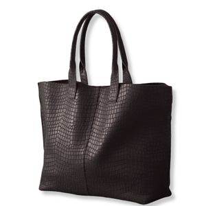Black Croc Embossed Extra Large Tote Bag - Maxi