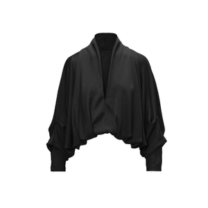 Black Blouse With Draped Sleeves And V-Neck (L)