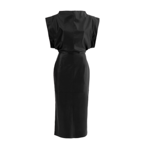 Stylish Sleeveless Faux Leather Dress Black (M)