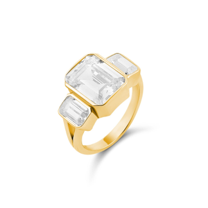 Three Stone Bezel-Set Statement Ring - Gold (N 1/2 (UK))