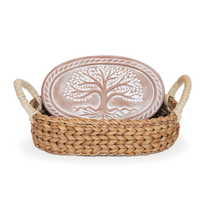 Bread Warmer & Wicker Basket - Tree Of Life Oval