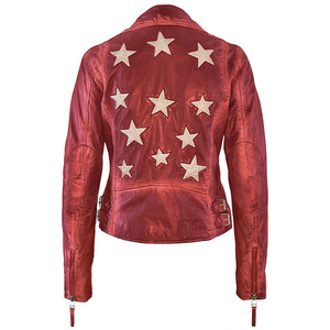 Christy Rf Star Detail Leather Jacket, Red (XS)